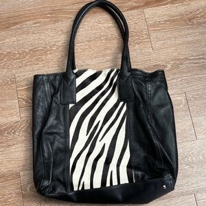 Giannotti black leather tote bag with faux zebra hair